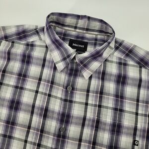 Marmot‎ Mens Large Purple Plaid Short Sleeve Button Up Shirt
